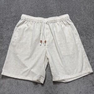 Men's Large Linen Blend Shorts Off White Tie Drawstring Coofandy